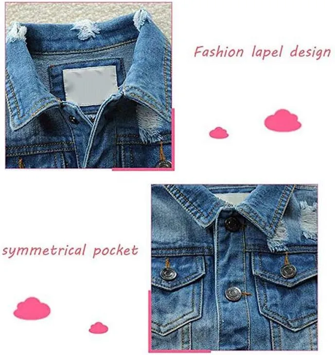Mallimoda Kids Boys Girls Hooded Denim Jacket Zipper Coat Outerwear