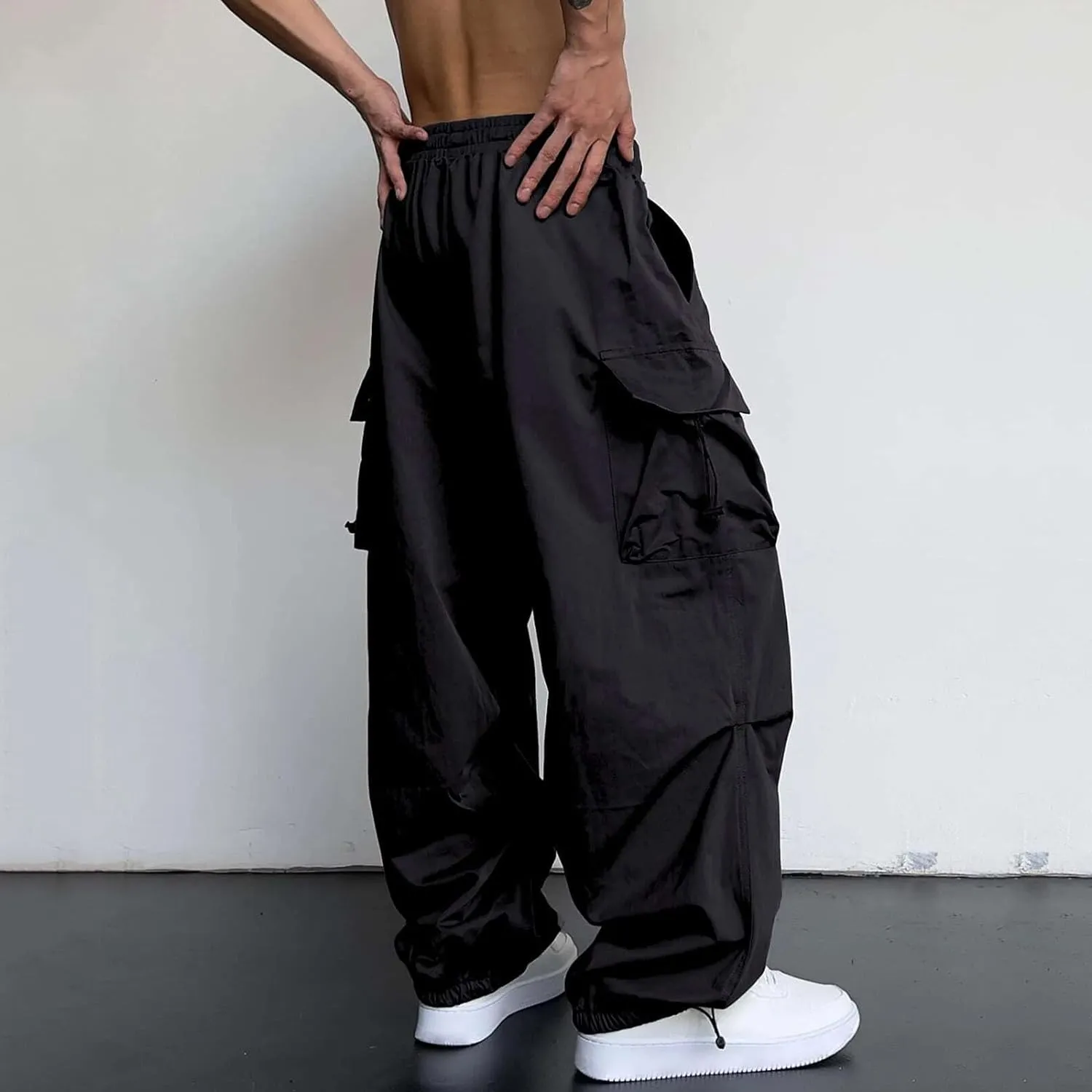 Men Cargo Joggers Pants Parachute Pants Lounge Drawstring Relaxed Fit Hip Hop Lightweight Stretch Loose Workout Pants