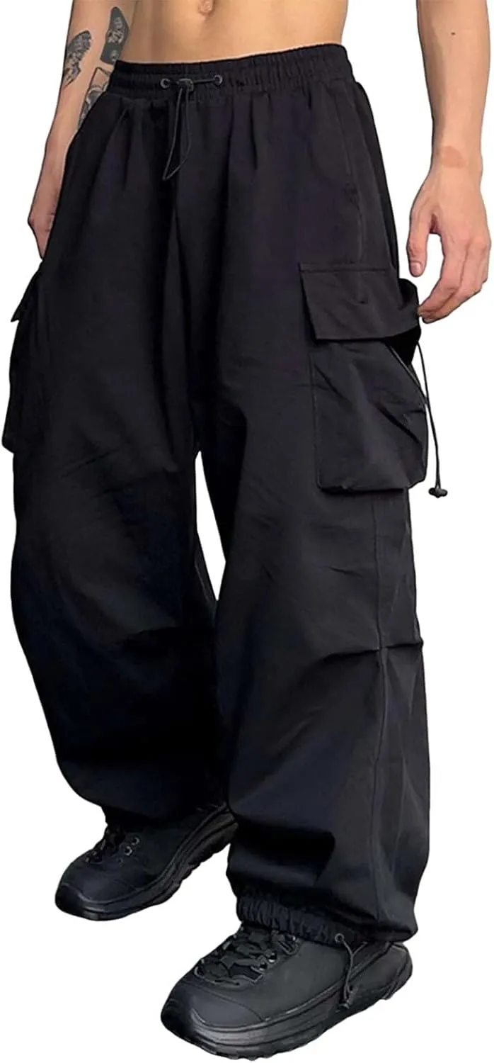 Men Cargo Joggers Pants Parachute Pants Lounge Drawstring Relaxed Fit Hip Hop Lightweight Stretch Loose Workout Pants