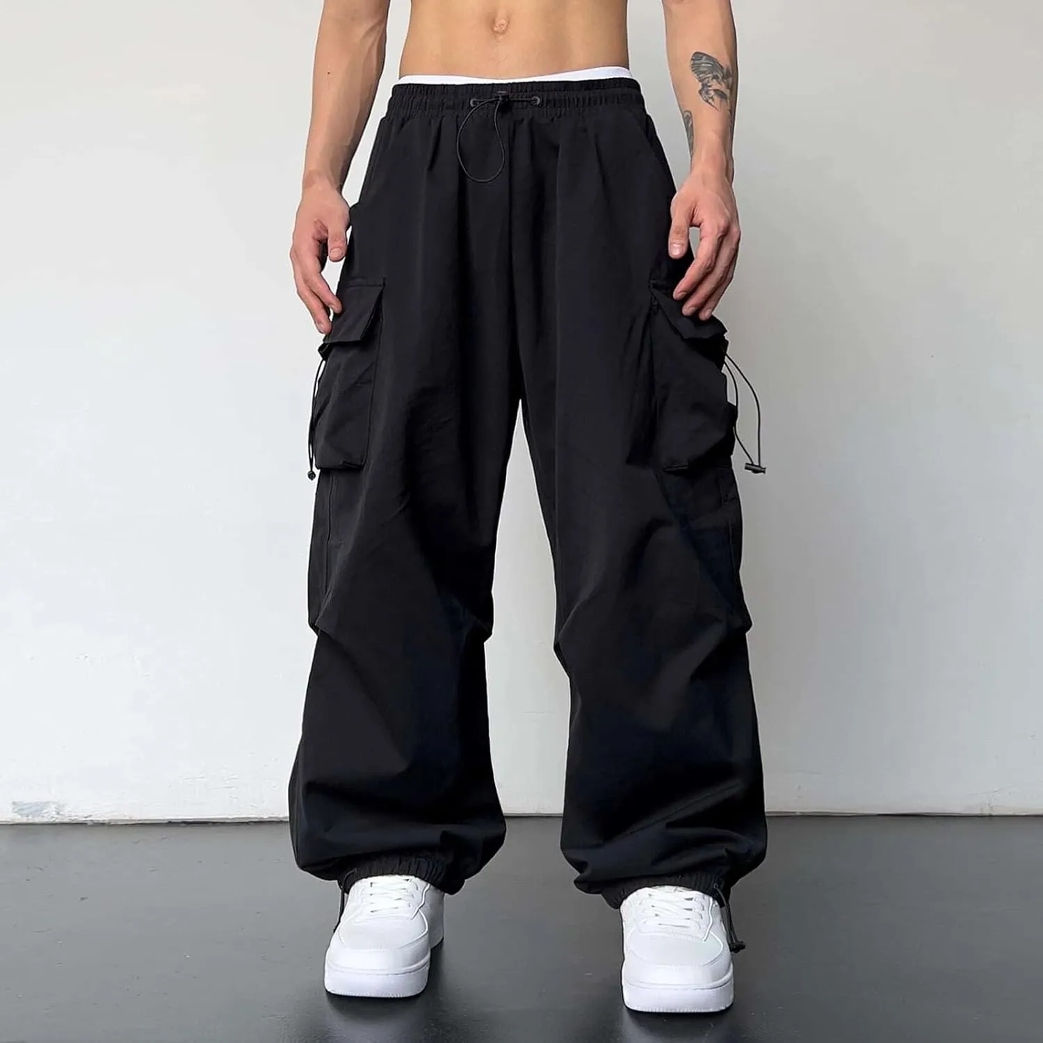 Men Cargo Joggers Pants Parachute Pants Lounge Drawstring Relaxed Fit Hip Hop Lightweight Stretch Loose Workout Pants