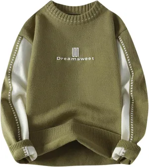 Men Chunky Cable Knit Sweater Embroider Chunky Vintage Loose Casual Knitted Sweater,Woven Fashion Crewneck Knitted Top