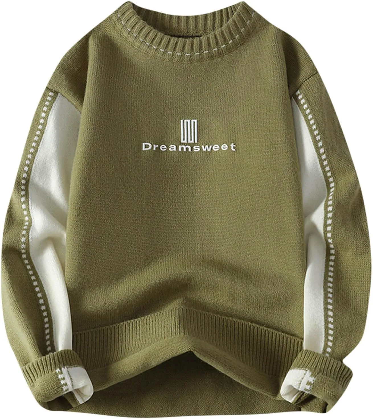 Men Chunky Cable Knit Sweater Embroider Chunky Vintage Loose Casual Knitted Sweater,Woven Fashion Crewneck Knitted Top