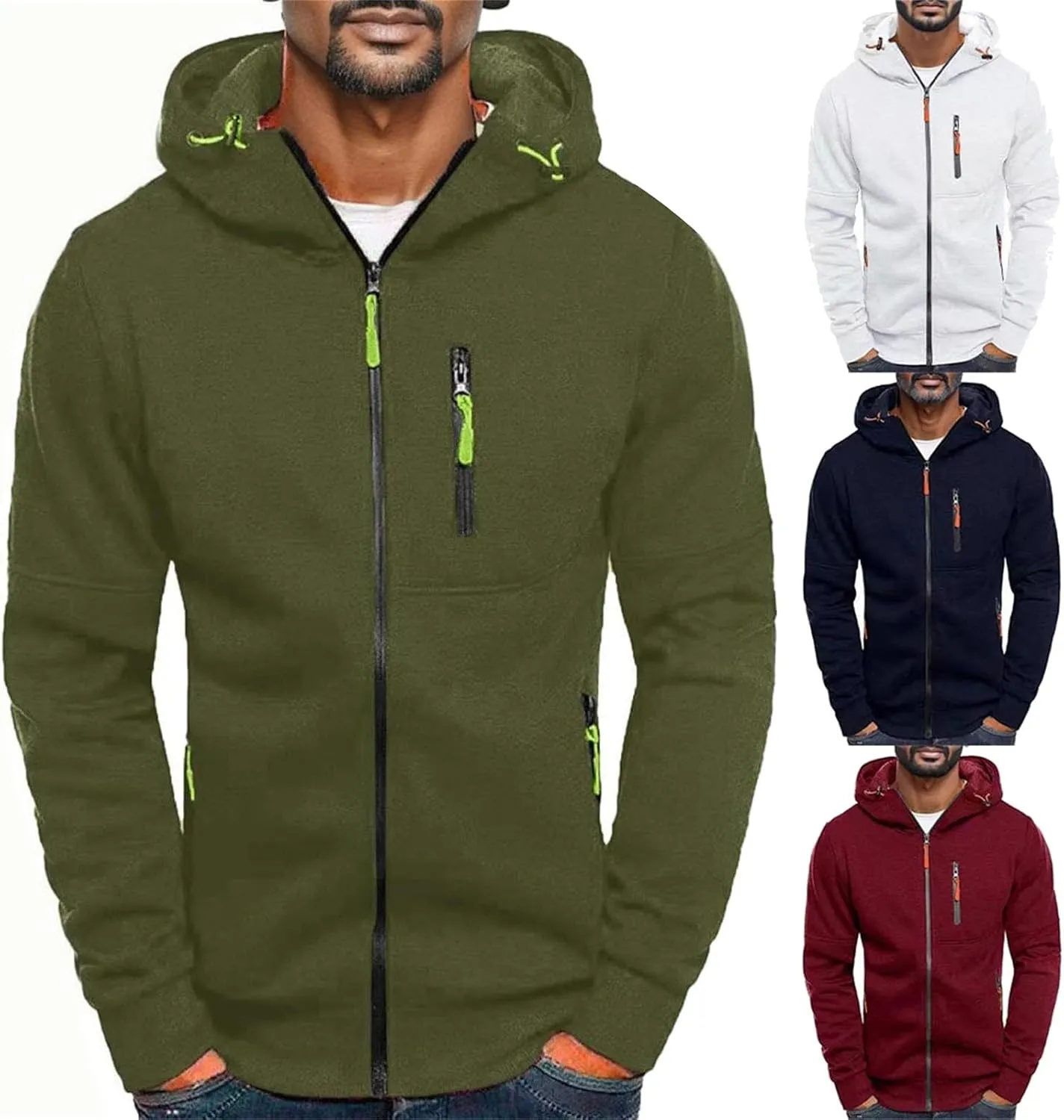 Men Hoodies Casual Hoodies for Men with Zip Pockets Full Zip Long Sleeve Sweatshirt Slim Fit Gym Sports Hooded Jacket