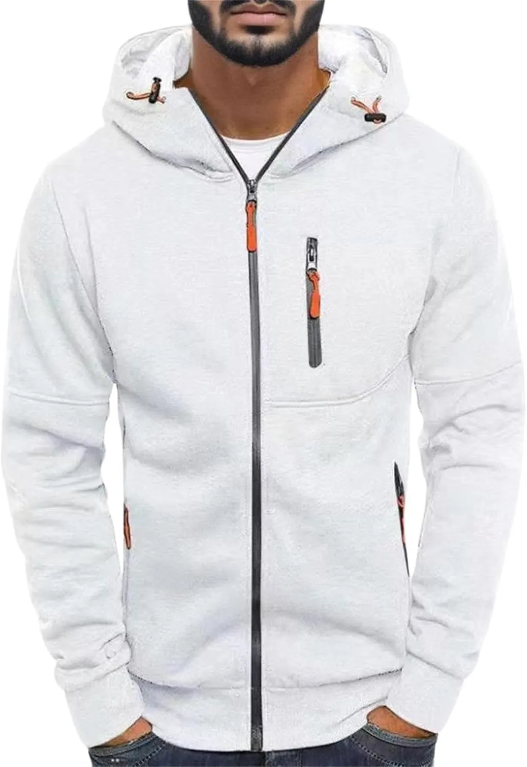 Men Hoodies Casual Hoodies for Men with Zip Pockets Full Zip Long Sleeve Sweatshirt Slim Fit Gym Sports Hooded Jacket