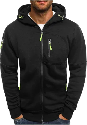Men Hoodies Casual Hoodies for Men with Zip Pockets Full Zip Long Sleeve Sweatshirt Slim Fit Gym Sports Hooded Jacket