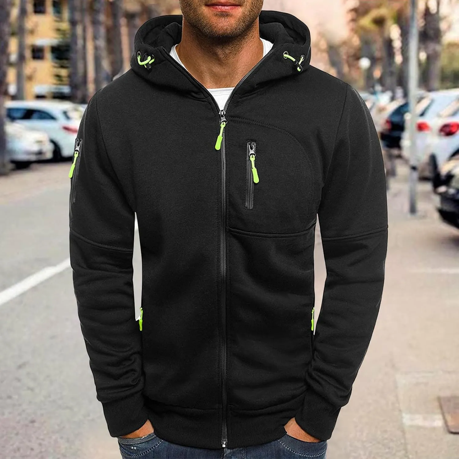 Men Hoodies Casual Hoodies for Men with Zip Pockets Full Zip Long Sleeve Sweatshirt Slim Fit Gym Sports Hooded Jacket