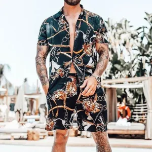 Men Personality Printed Casual Two-Piece Suit