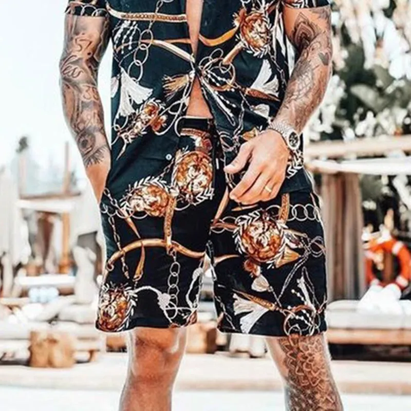 Men Personality Printed Casual Two-Piece Suit