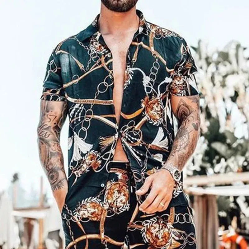 Men Personality Printed Casual Two-Piece Suit