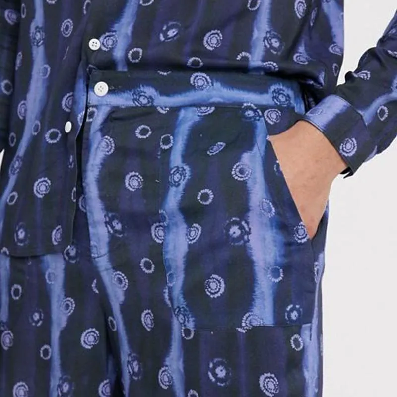 Men Printed Stripes Loose Two-Piece Suit