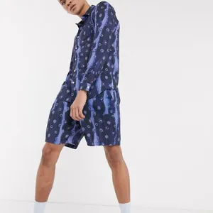Men Printed Stripes Loose Two-Piece Suit