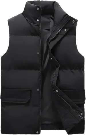 Men' Sleeveless Vest Winter Stylish Cotton-Padded Sleeveless Coats Men Stand Collar Warm Waistcoats
