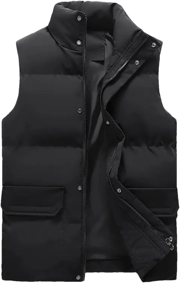 Men' Sleeveless Vest Winter Stylish Cotton-Padded Sleeveless Coats Men Stand Collar Warm Waistcoats