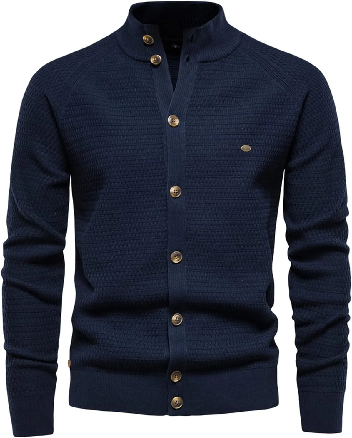 Men Sweater Cardigan,Casual Stand Collar Button Down Cable Knitted Sweater Slim Long Sleeve Basic Knitwear