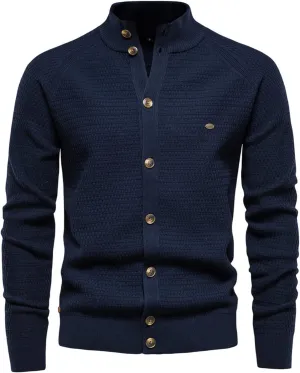 Men Sweater Cardigan,Casual Stand Collar Button Down Cable Knitted Sweater Slim Long Sleeve Basic Knitwear