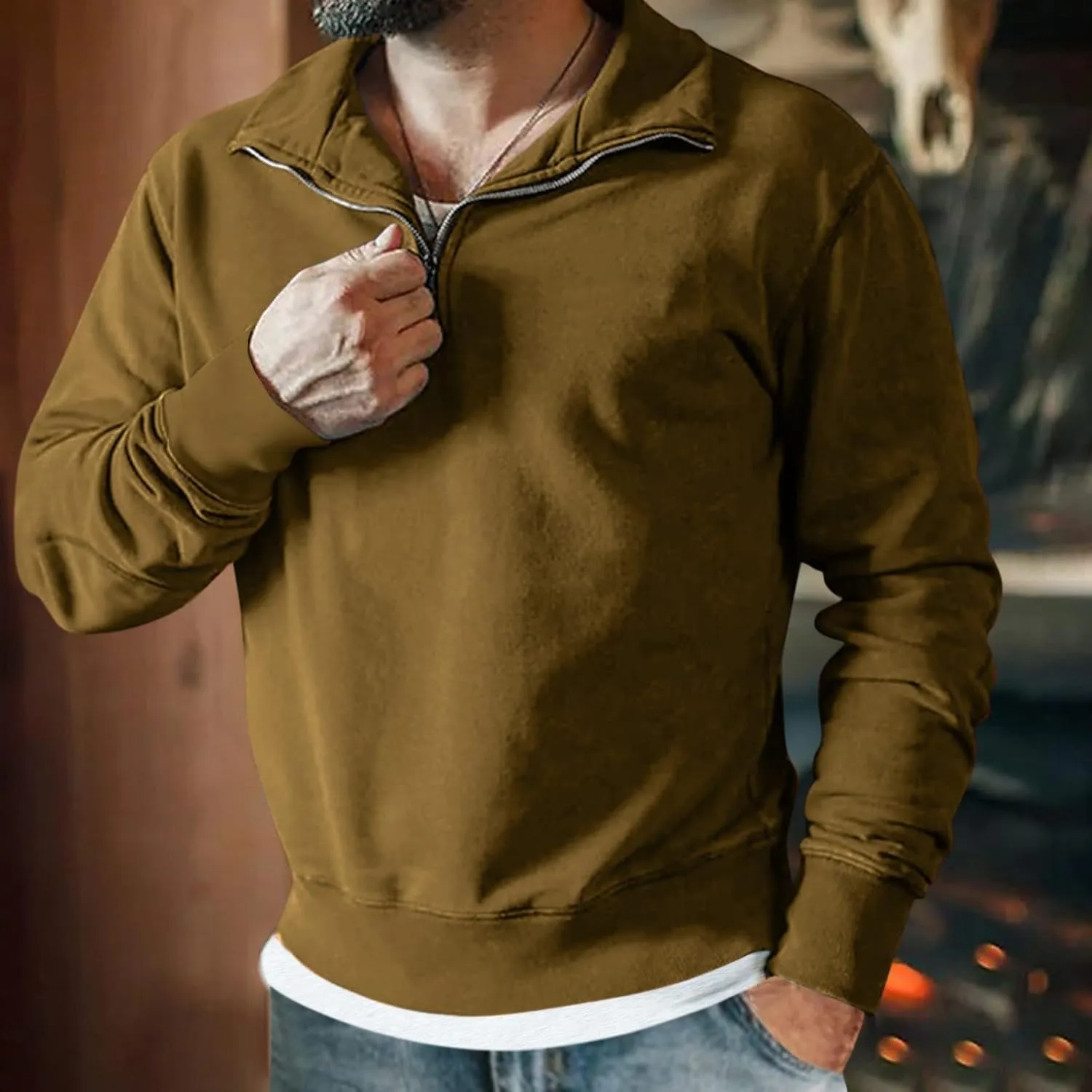 Men Sweatshirt For Gradient Vintage Zippe Up Fashion Casual High Neck Long Sleeve Sports Pullover
