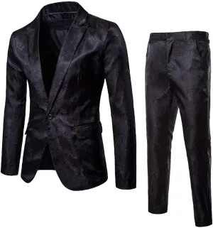 Men's 2 Piece Slim Fit Suit Set One Button Jacket Pants Wedding Party Blazer Prom Tuxedo Suits Formal Skinny Business Suit