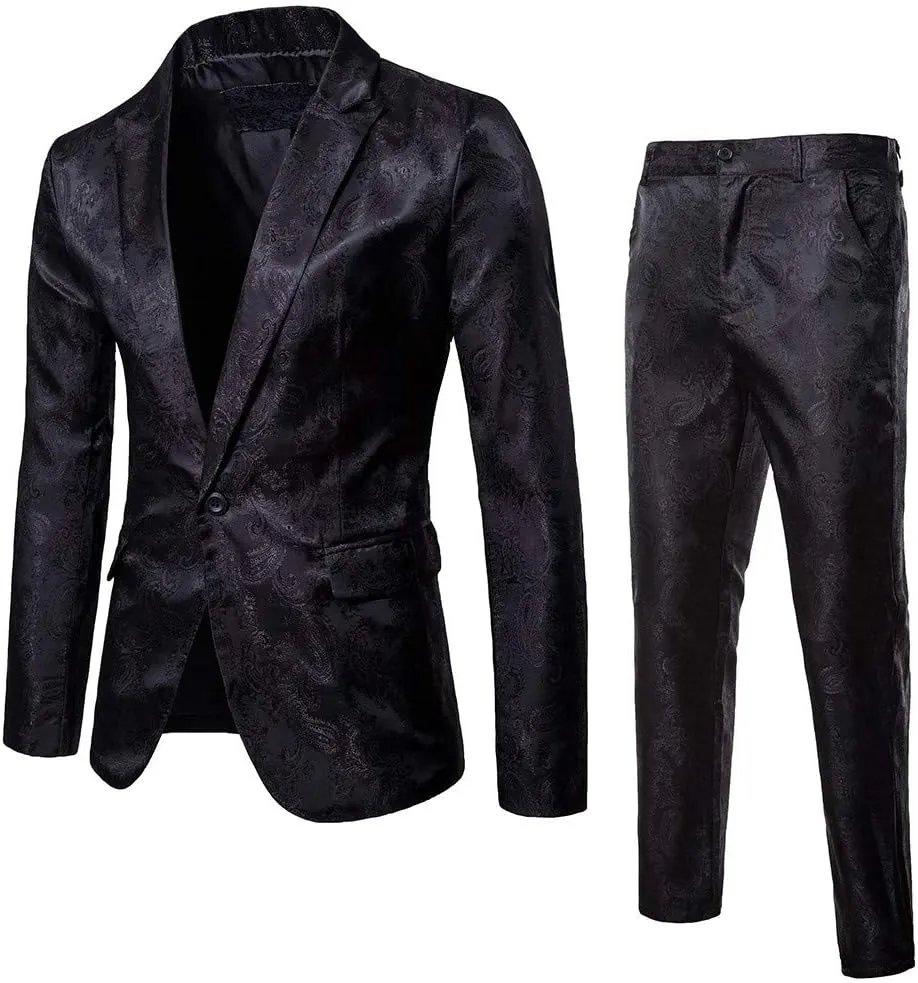Men's 2 Piece Slim Fit Suit Set One Button Jacket Pants Wedding Party Blazer Prom Tuxedo Suits Formal Skinny Business Suit