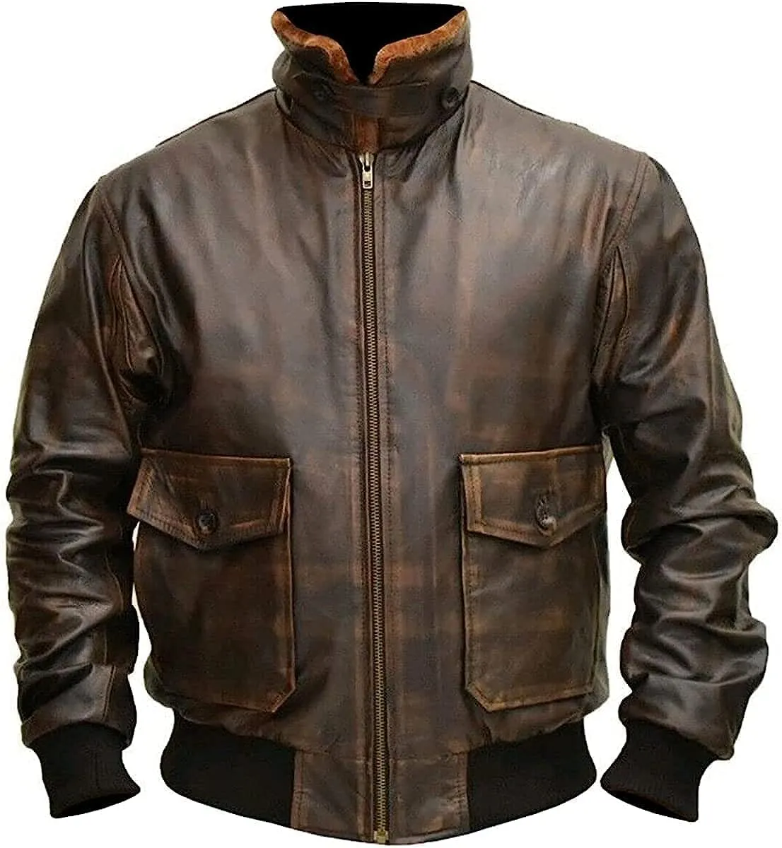 Mens A2 Aviator Cockpit Style Bomber Leather Jacket | Pilot Leather Jackets - G1 Fur Collar Flight Leather Jacket