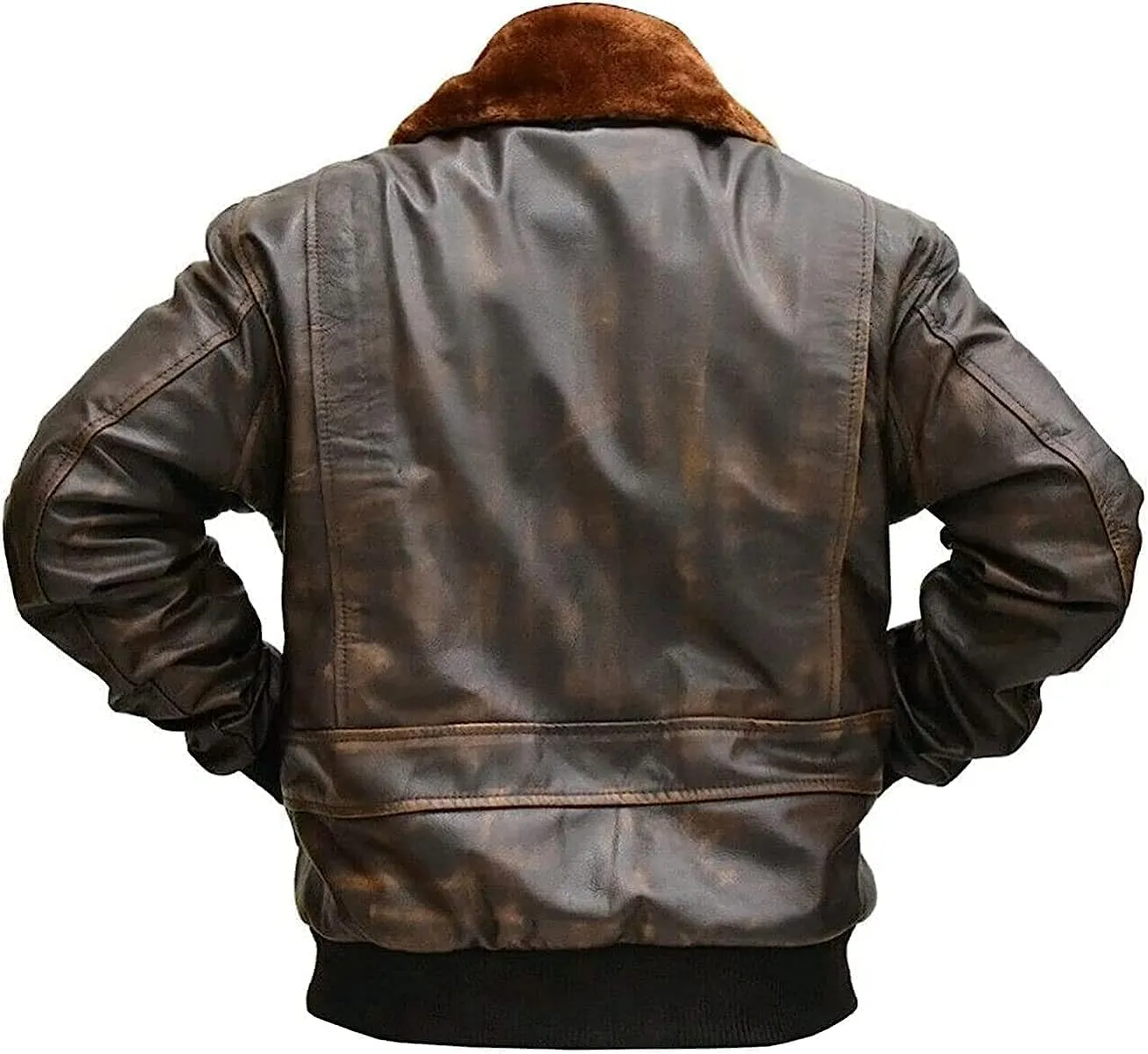 Mens A2 Aviator Cockpit Style Bomber Leather Jacket | Pilot Leather Jackets - G1 Fur Collar Flight Leather Jacket