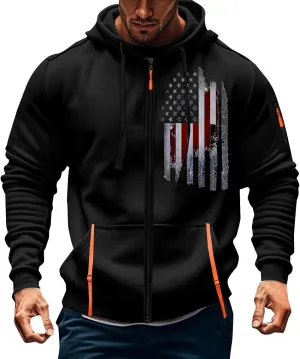 Mens America Hoodies 1/4 Zip Up Pullover Tactical Sweatshirt Vintage Long Sleeve Patriotism Usa Pockets Hoodie