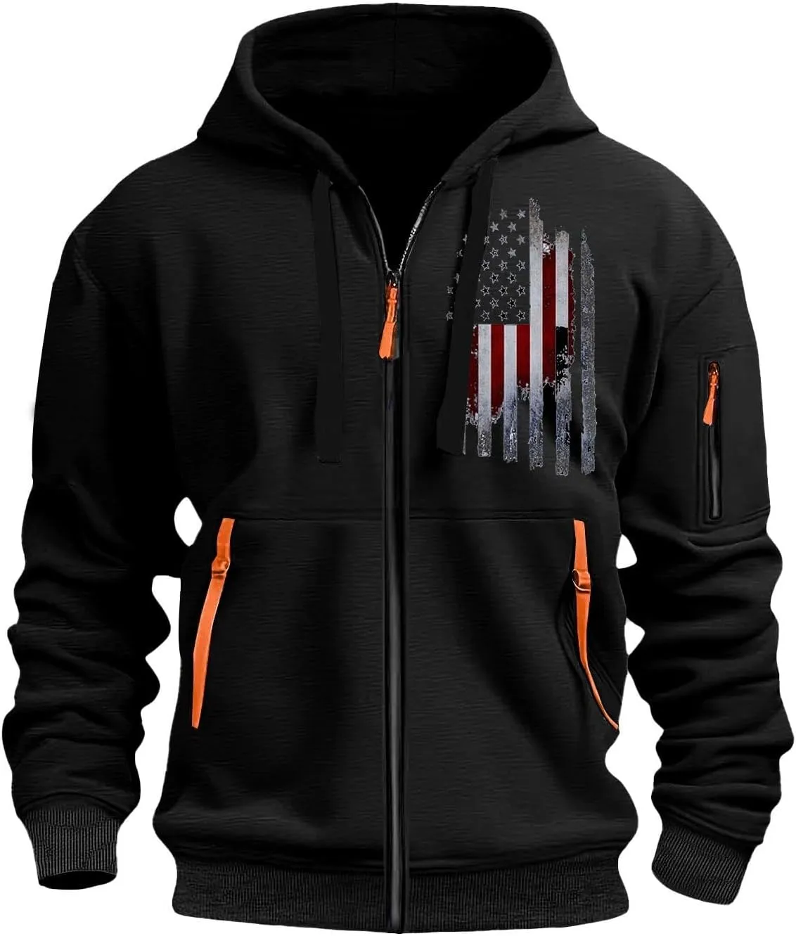 Mens America Hoodies 1/4 Zip Up Pullover Tactical Sweatshirt Vintage Long Sleeve Patriotism Usa Pockets Hoodie
