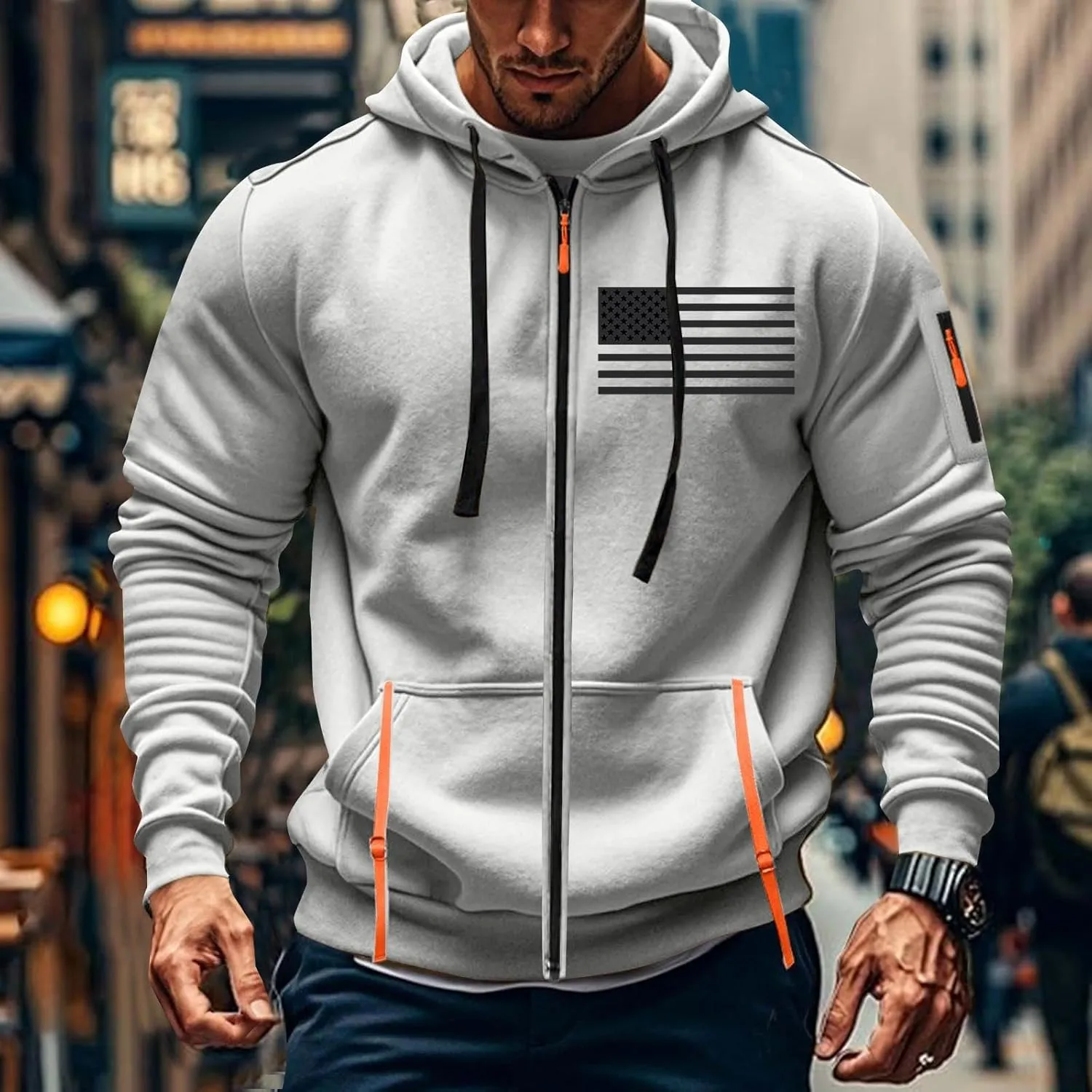 Mens America Hoodies Vintage American Flag Graphic Patriotism Hoodie 1/4 Zip Up Pullover Workout Usa Sweatshirt