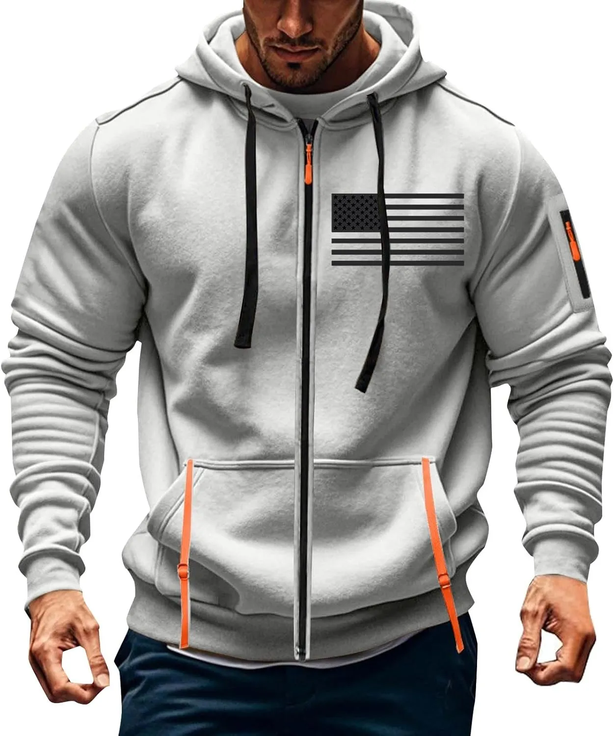 Mens America Hoodies Vintage American Flag Graphic Patriotism Hoodie 1/4 Zip Up Pullover Workout Usa Sweatshirt