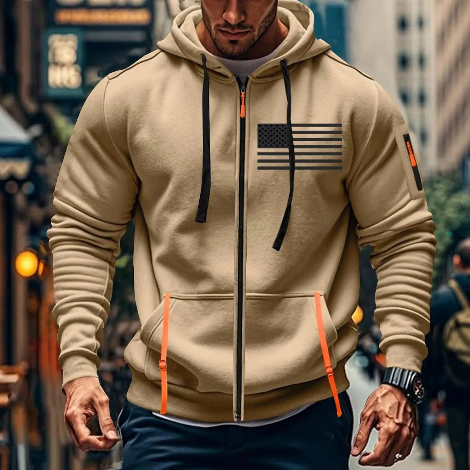 Mens America Hoodies Vintage American Flag Graphic Patriotism Hoodie 1/4 Zip Up Pullover Workout Usa Sweatshirt