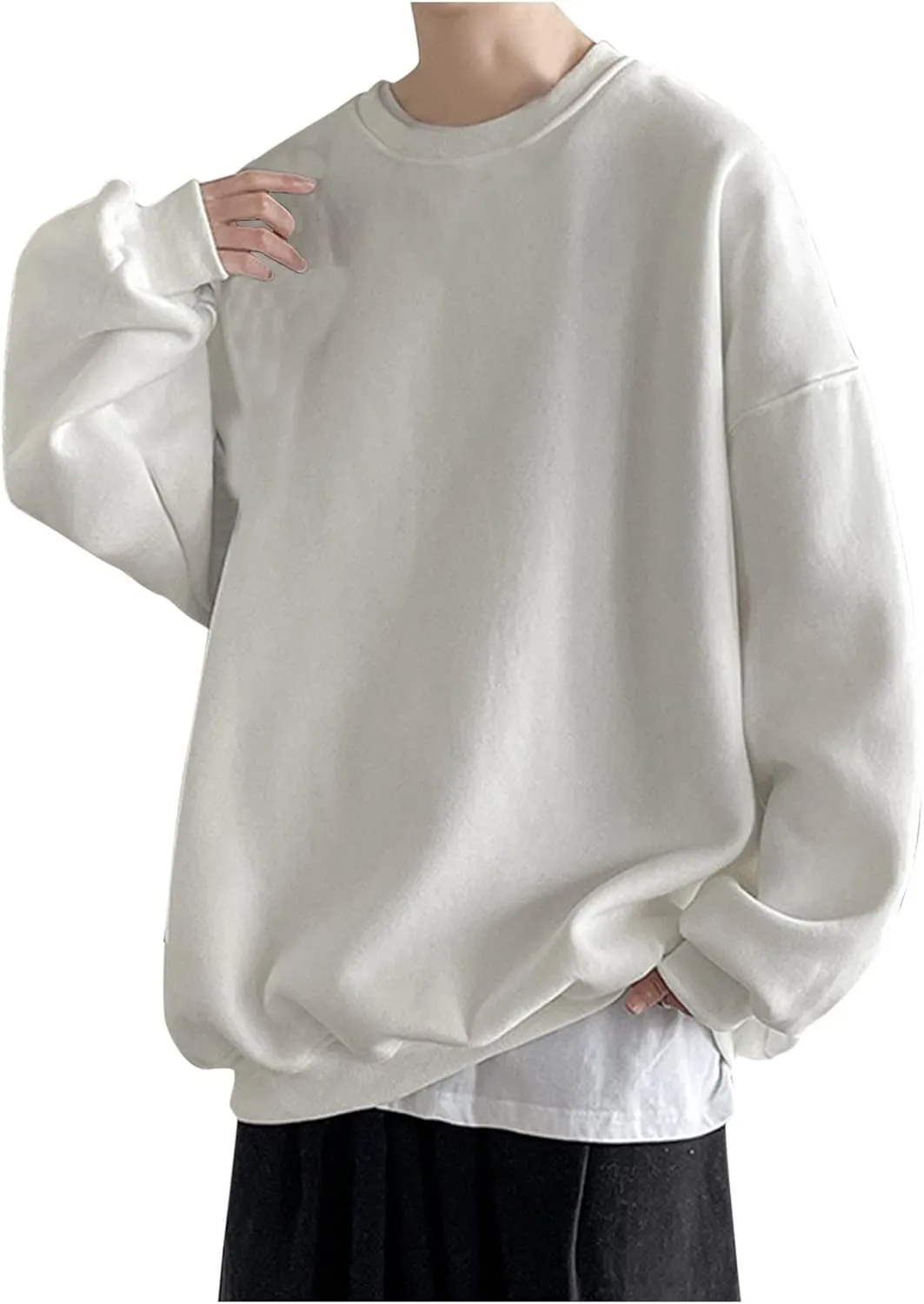 Men's Baggy Sweater Fashion Solid Crewneck Drop Shoulder Sleeve Pullover Sweatshirt Loose Crewneck Sweater