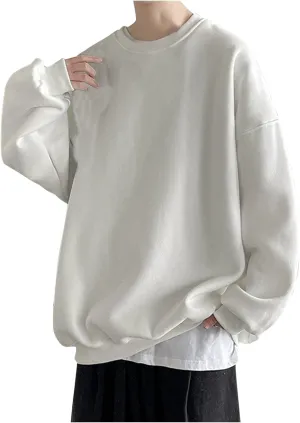 Men's Baggy Sweater Fashion Solid Crewneck Drop Shoulder Sleeve Pullover Sweatshirt Loose Crewneck Sweater