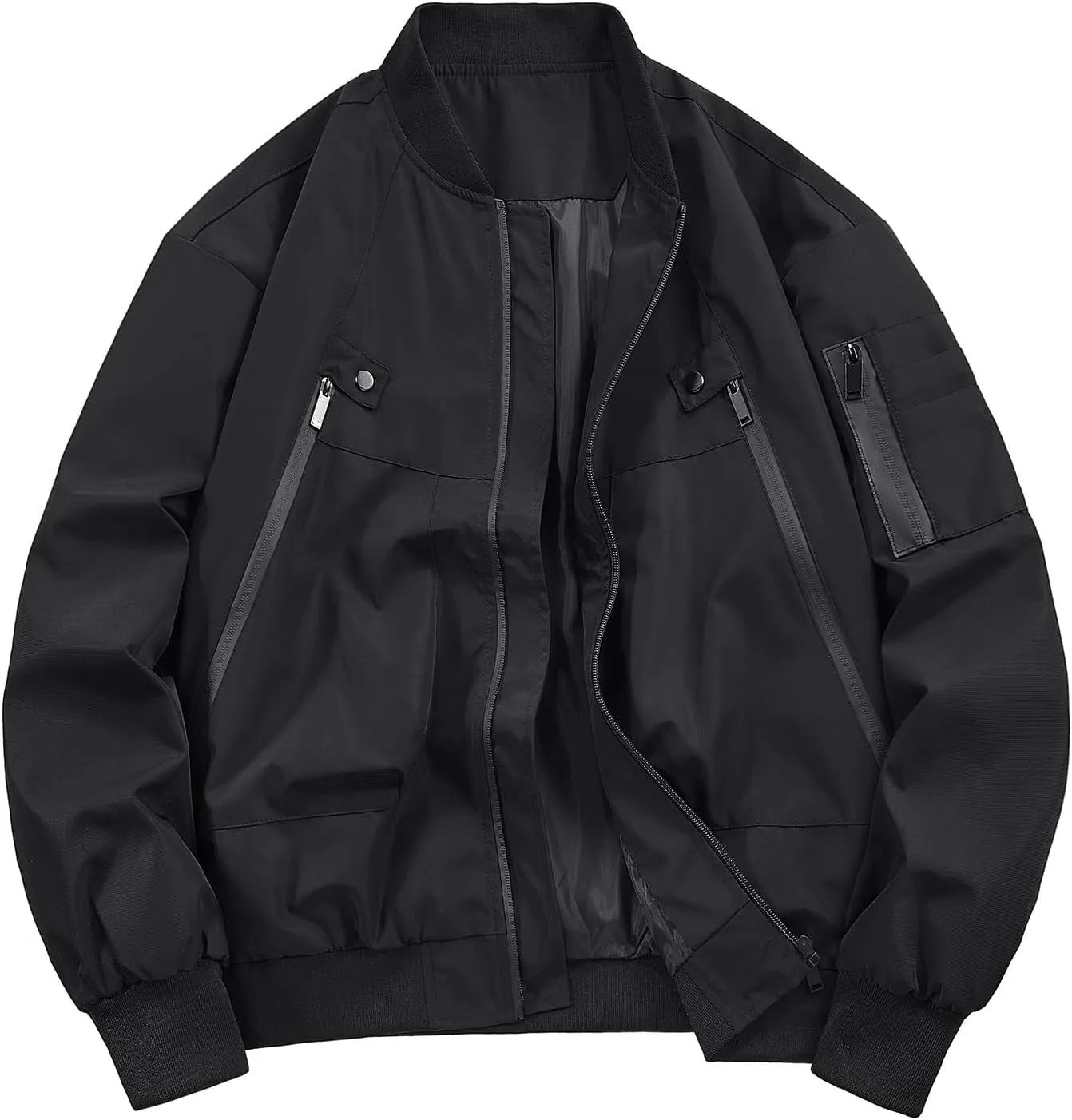 Men's Baseball Collar Jacket Multi-Pocket Jacket Thin Windproof Multi-Zip Flight Jacket