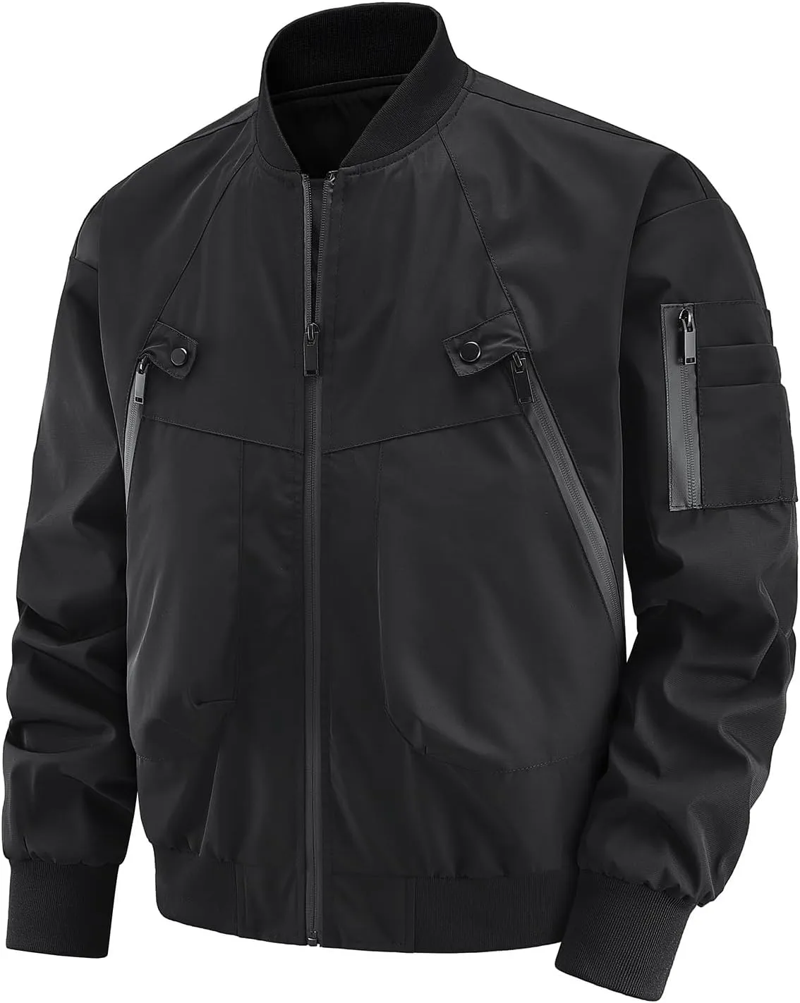 Men's Baseball Collar Jacket Multi-Pocket Jacket Thin Windproof Multi-Zip Flight Jacket