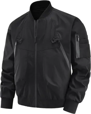 Men's Baseball Collar Jacket Multi-Pocket Jacket Thin Windproof Multi-Zip Flight Jacket