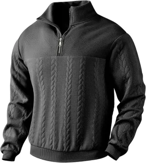 Mens Button Vintage Sweatshirt Corduroy Long Sleeve Stand Collar Loose Fit Pullover Solid Color Classic Sweater
