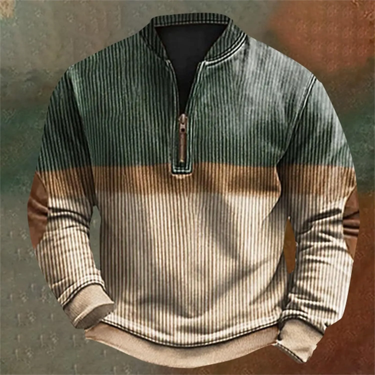 Men's Cable Knit Pullover 3D Sweater Polo Long Sleeved Hoodie Sweatshirts with Elbow Patches Sweaters For Men Men's