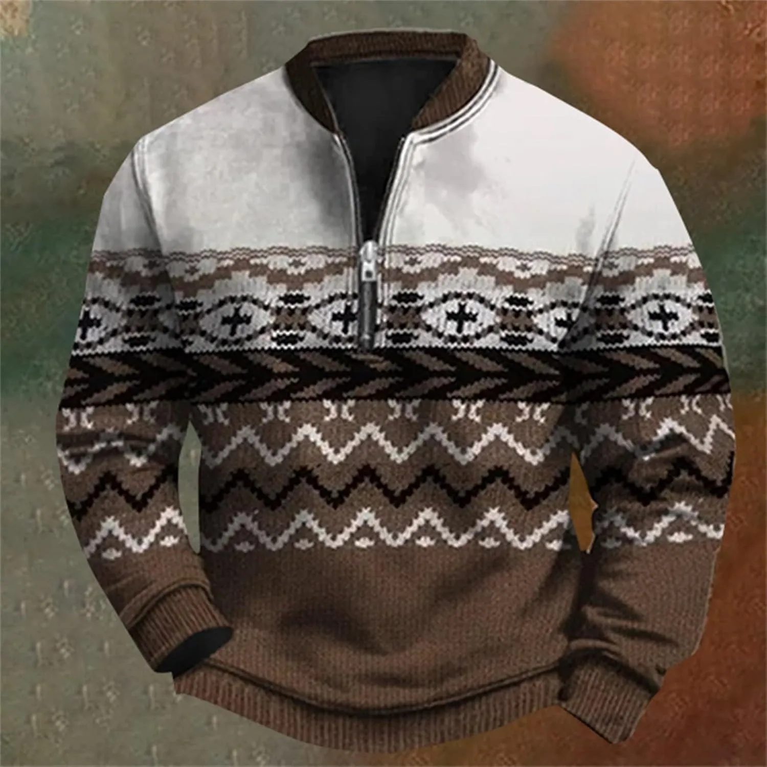 Men's Cable Knit Pullover 3D Sweater Polo Long Sleeved Hoodie Sweatshirts with Elbow Patches Sweaters For Men Men's