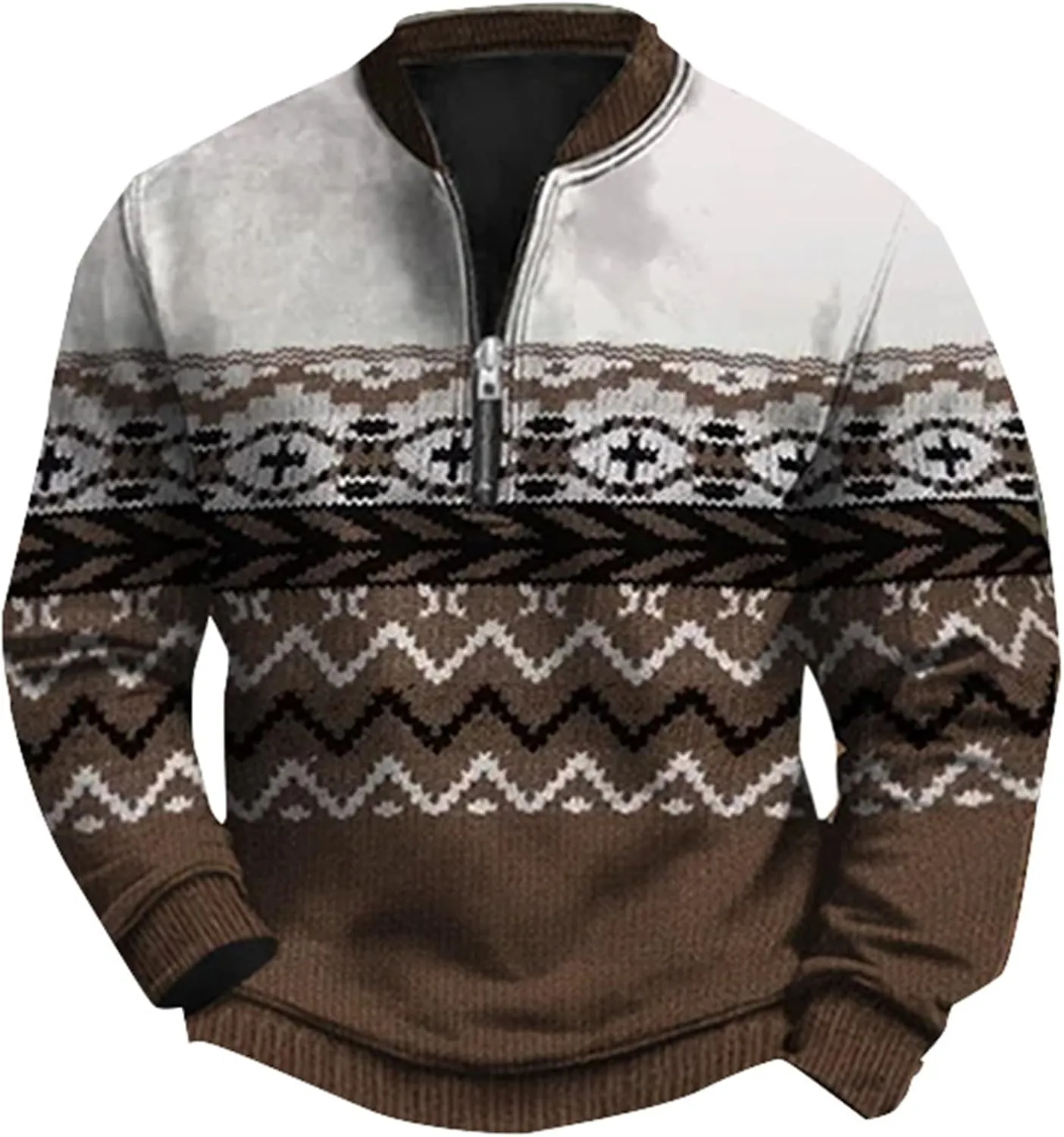 Men's Cable Knit Pullover 3D Sweater Polo Long Sleeved Hoodie Sweatshirts with Elbow Patches Sweaters For Men Men's