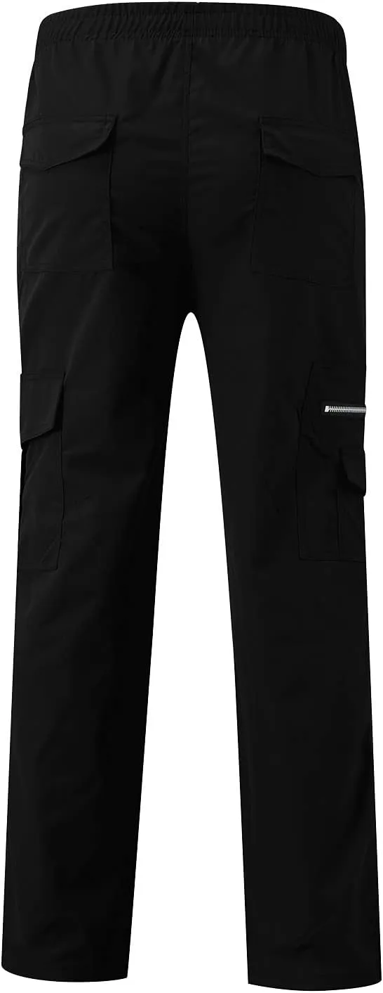 Mens Cargo Pants Baggy Button Fly Workout Joggers Casual Outdoor Lightweight Hiking Pants with Zipper Pockets