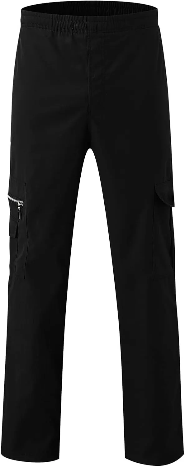 Mens Cargo Pants Baggy Button Fly Workout Joggers Casual Outdoor Lightweight Hiking Pants with Zipper Pockets