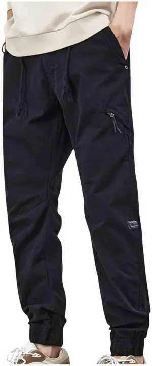 Men's Cargo Pants Lightweight Elastic Waist Pants Loose fit Jogger Pants Outdoor Hiking Pants Active Pants with Pockets