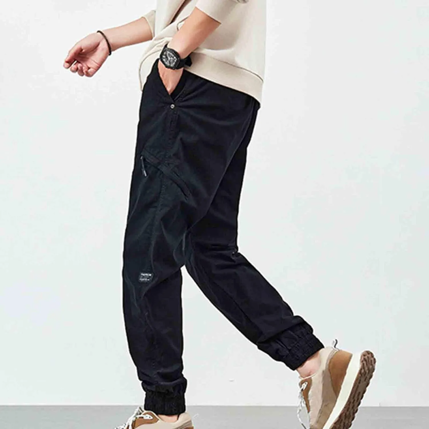 Men's Cargo Pants Lightweight Elastic Waist Pants Loose fit Jogger Pants Outdoor Hiking Pants Active Pants with Pockets