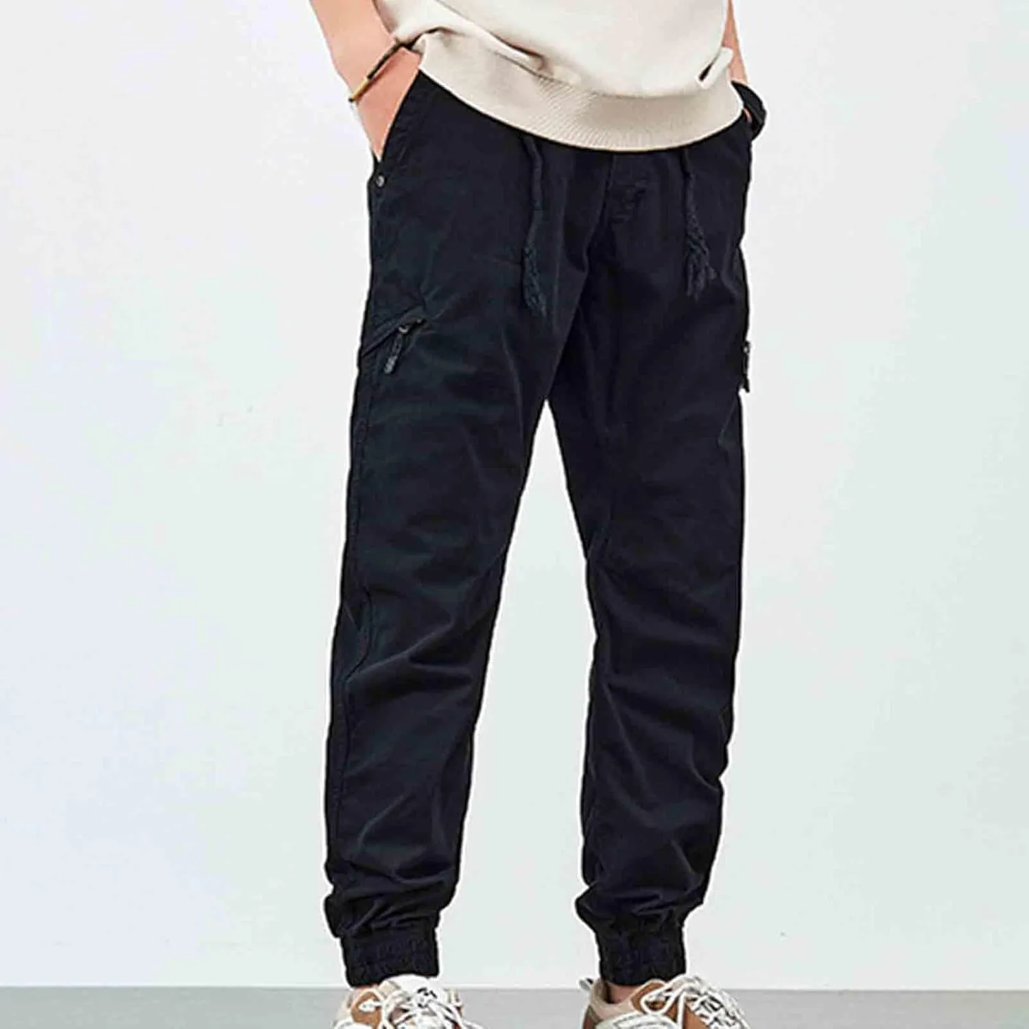 Men's Cargo Pants Lightweight Elastic Waist Pants Loose fit Jogger Pants Outdoor Hiking Pants Active Pants with Pockets
