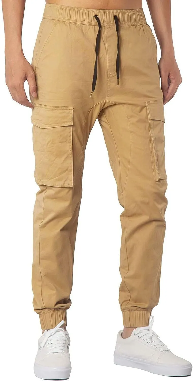 Mens Cargo Pants Loose Fit Cargo Pants Baggy Fit Casual Pants Elastic Waist Drawstring Trousers with Pockets