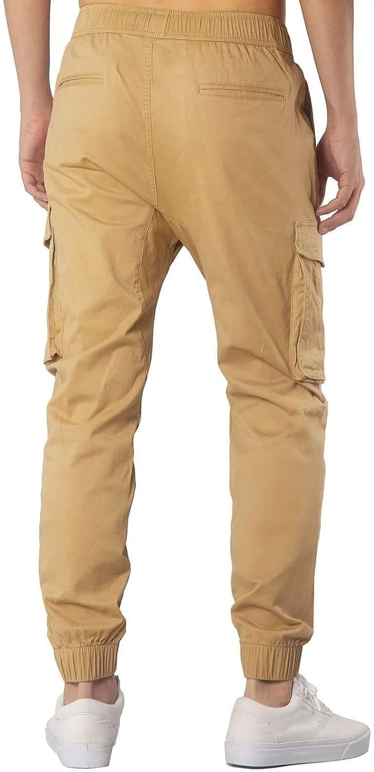 Mens Cargo Pants Loose Fit Cargo Pants Baggy Fit Casual Pants Elastic Waist Drawstring Trousers with Pockets
