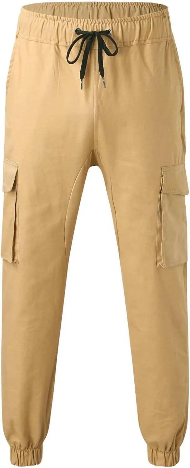 Mens Cargo Pants Loose Fit Cargo Pants Baggy Fit Casual Pants Elastic Waist Drawstring Trousers with Pockets