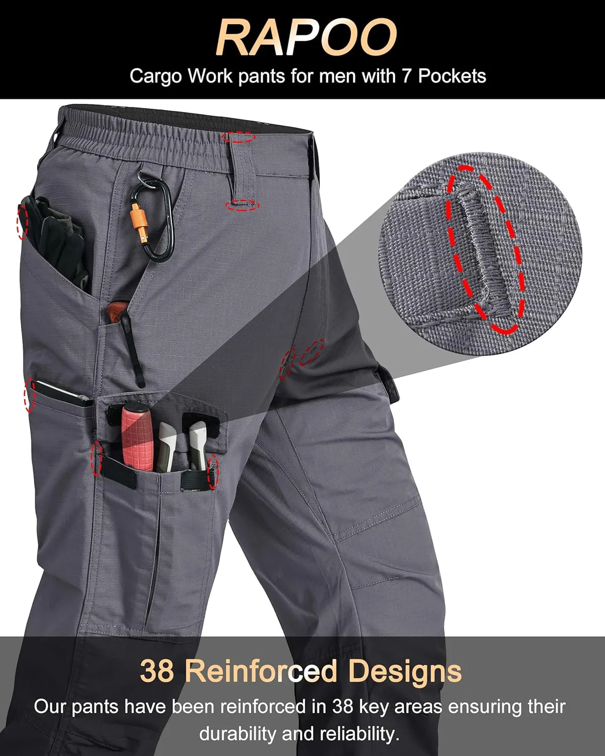 Mens Cargo Pants Ripstop Water Resistant Breathable Tactical Hiking Pants with 7 Pockets