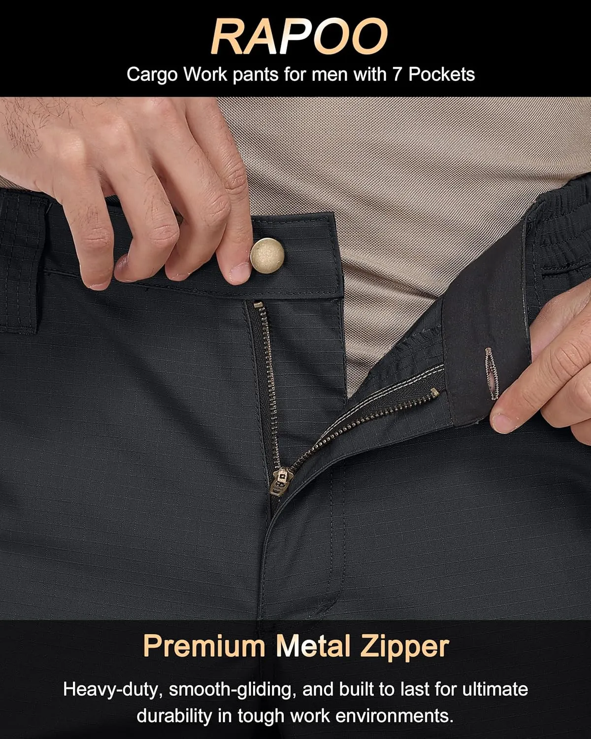 Mens Cargo Pants Ripstop Water Resistant Breathable Tactical Hiking Pants with 7 Pockets