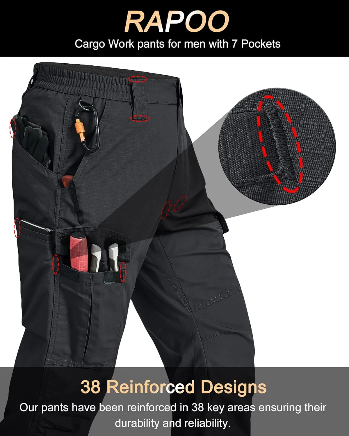 Mens Cargo Pants Ripstop Water Resistant Breathable Tactical Hiking Pants with 7 Pockets