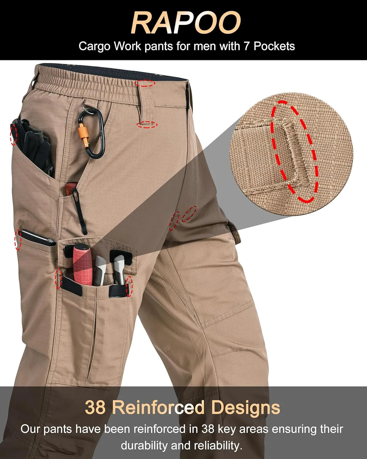 Mens Cargo Pants Ripstop Water Resistant Breathable Tactical Hiking Pants with 7 Pockets
